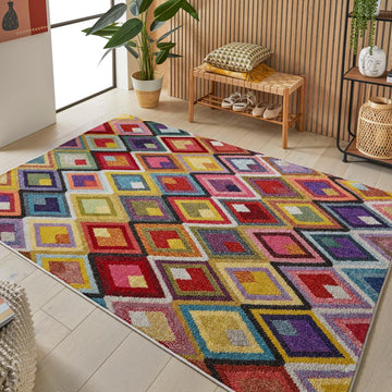 Carnaval CAR109 Modern Geometric Diamonds Durable Easy-Care Polypropylene Low Profile Short Pile Multicolour Rug-Concept Looms-Rug Love - The Most Loved Rug Store